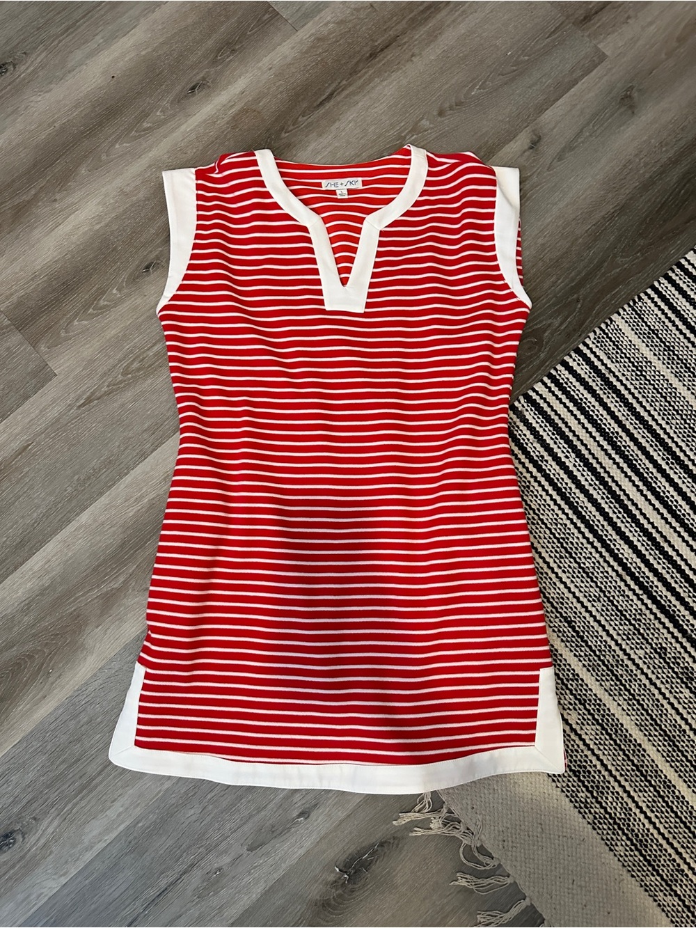 She + Sky Red and White Striped Sleeveless Mini Dress